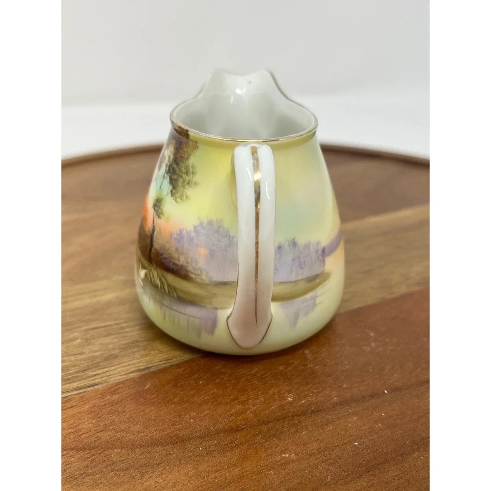 Vintage Hand‎ Painted Sugar Bowl Creamer Set Landscape Scene